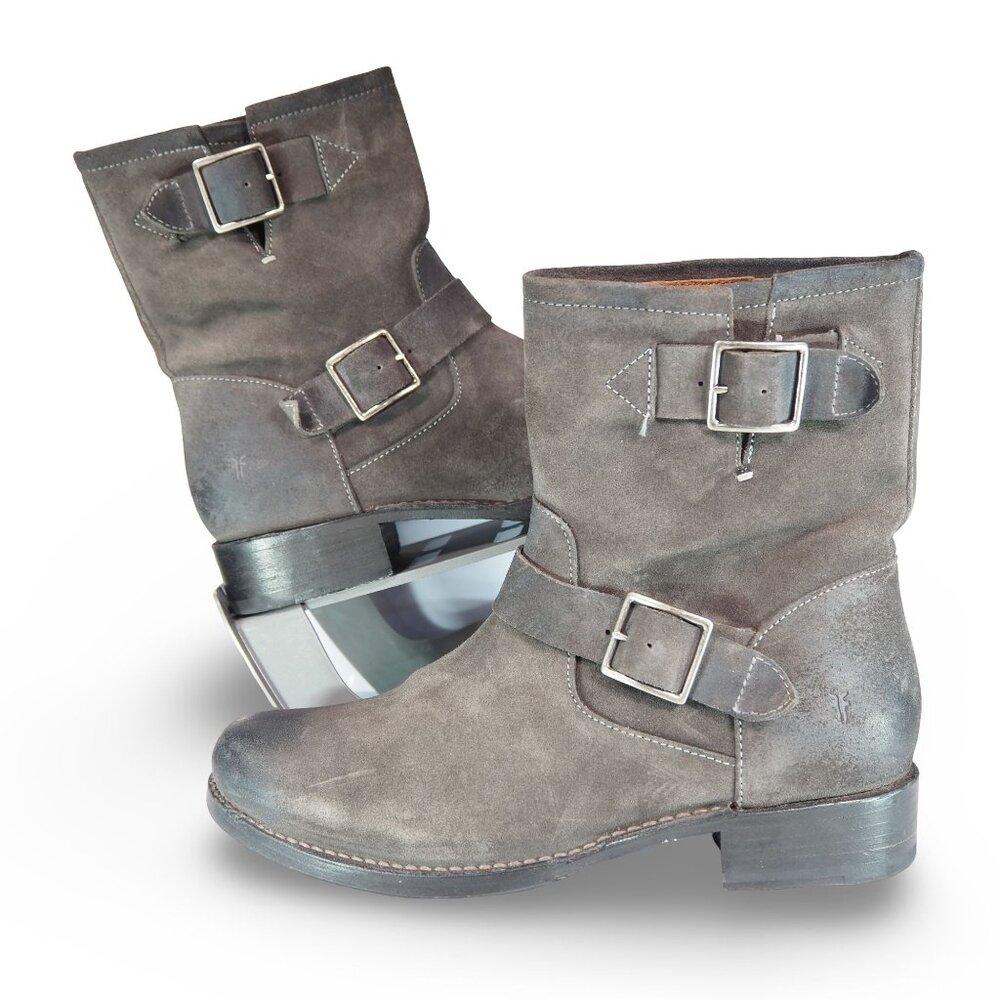 FRYE Vicky Engineer Suede Moto Boots Women's 10 Bโ Charcoal Grey 3478819 CCL